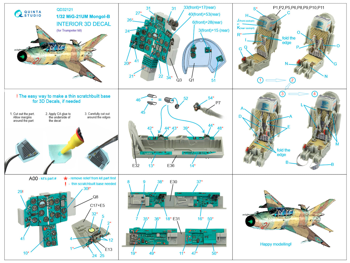 Quinta Studio QD32121 1:32 MiG-21UM 3D Interior Decal