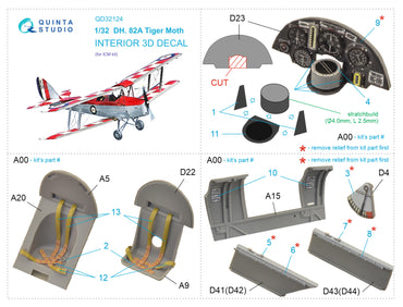 Quinta Studio QD32124 1:32 DH.82A Tiger Moth 3D Interior Decal