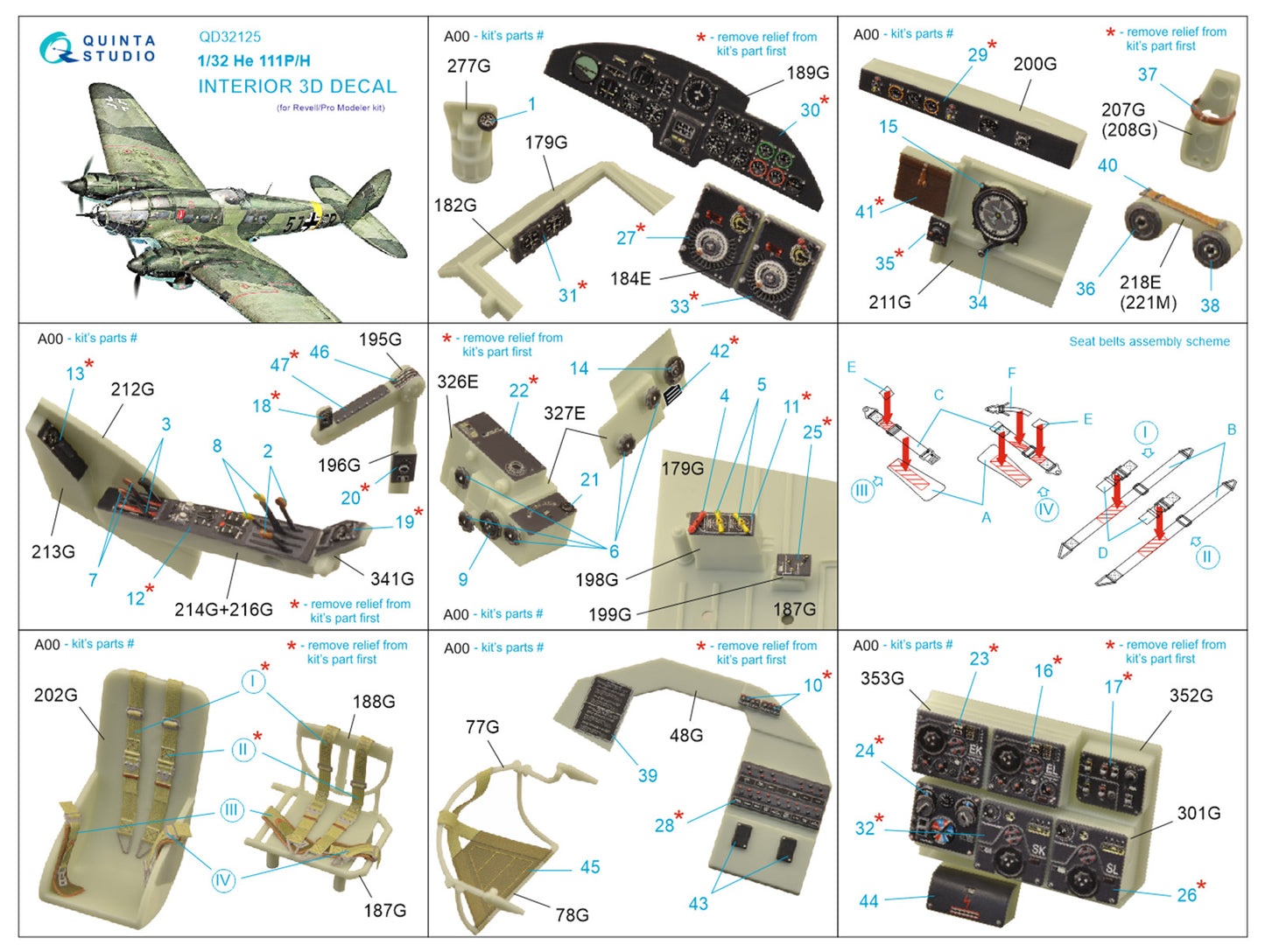 Quinta Studio QD32125 1:32 He-111H/He-111P 3D Interior Decal