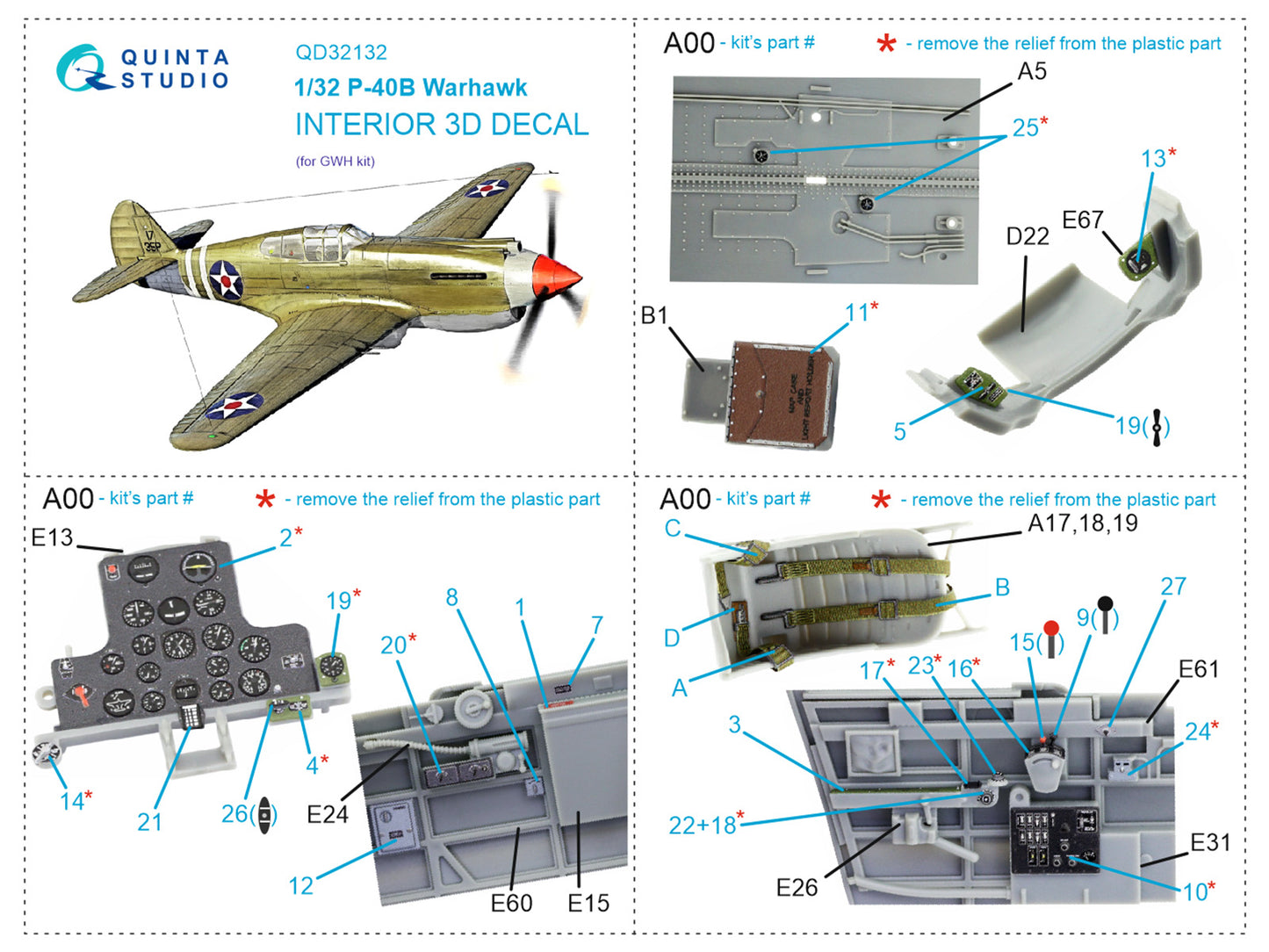 Quinta Studio QD32132 1:32 P-40B Tomahawk 3D Interior Decal