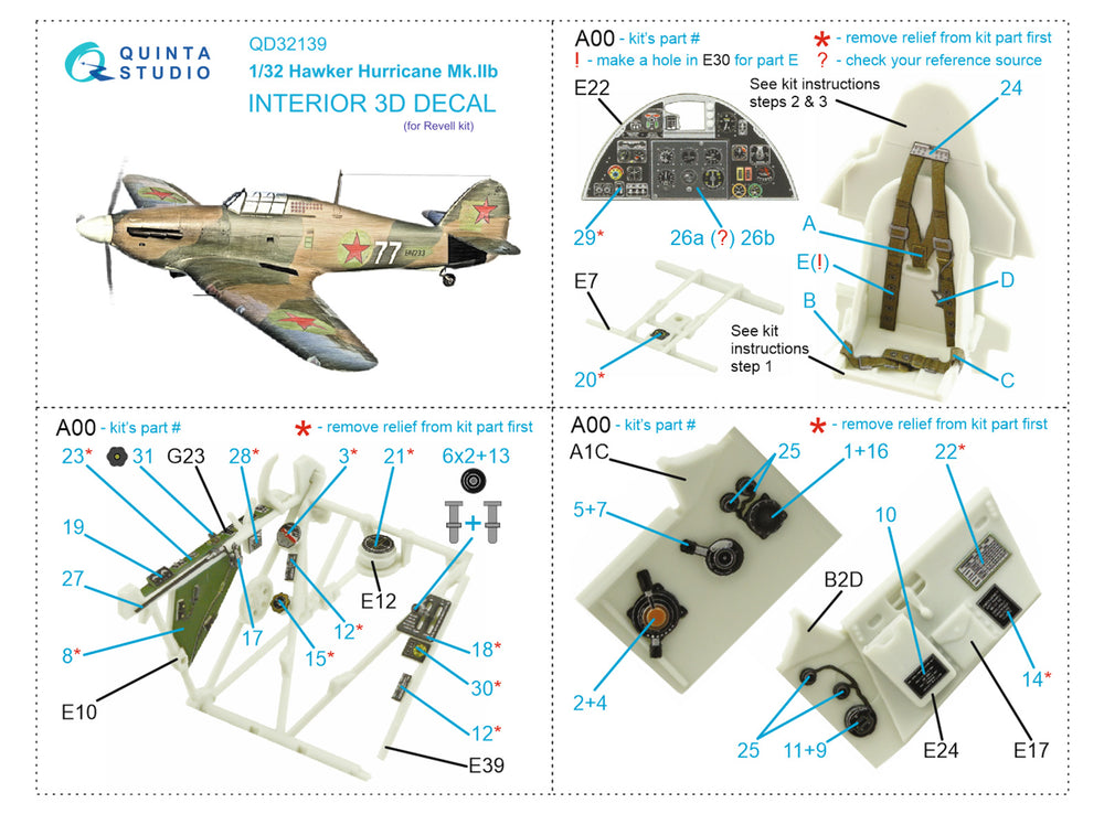Quinta Studio QD32139 1:32 Hurricane Mk.IIb 3D Interior Decal