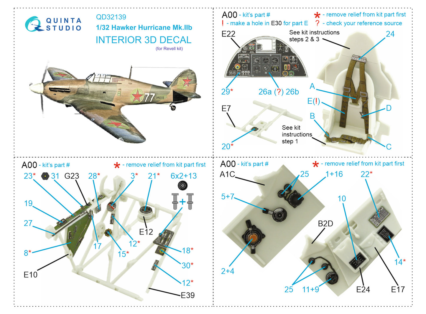 Quinta Studio QD32139 1:32 Hurricane Mk.IIb 3D Interior Decal