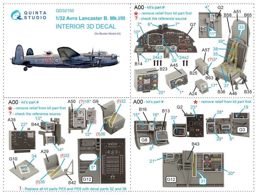 Quinta Studio QD32150 1:32 Lancaster B Mk.I/III 3D Interior Decal