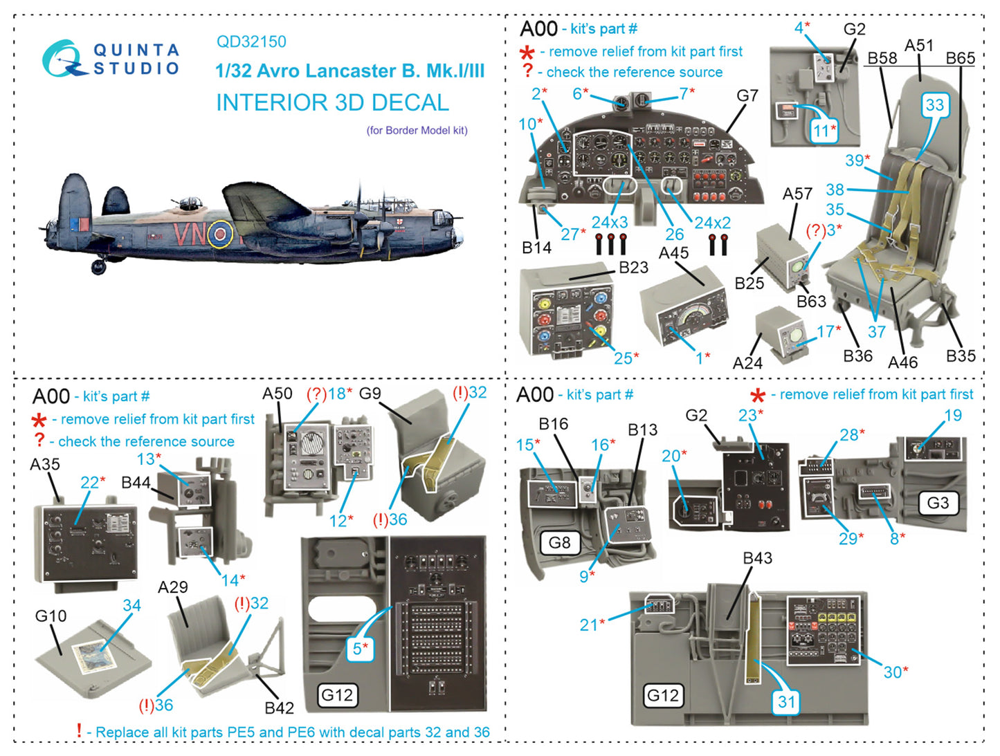 Quinta Studio QD32150 1:32 Lancaster B Mk.I/III 3D Interior Decal