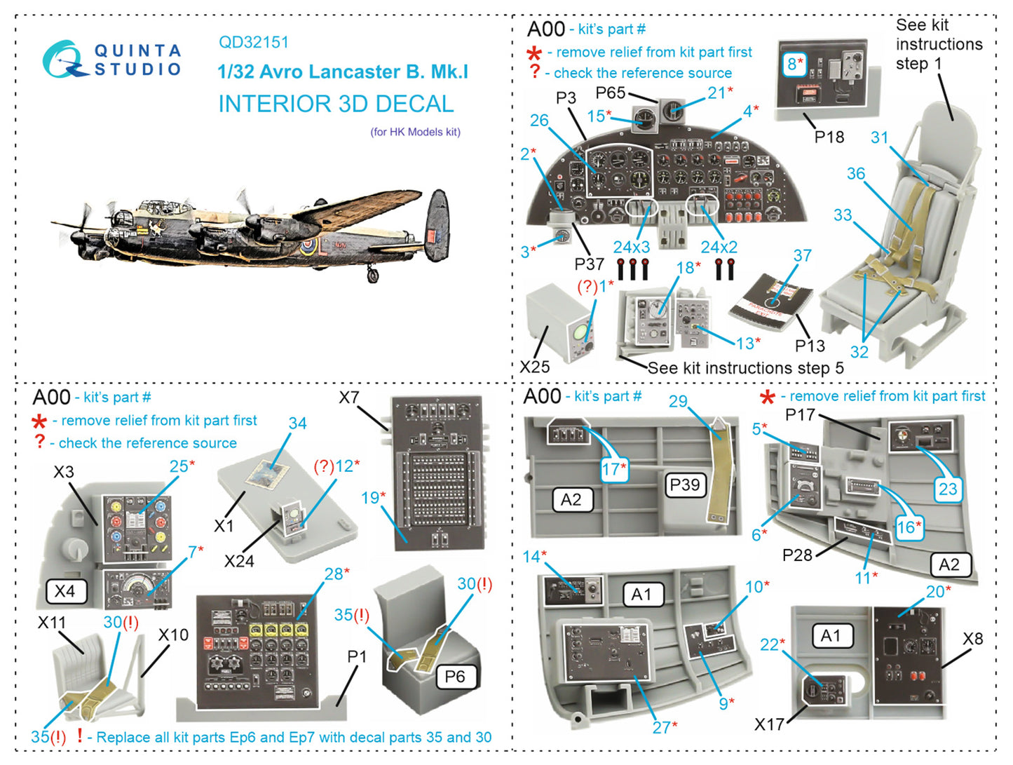 Quinta Studio QD32151 1:32 Lancaster B Mk.I 3D Interior Decal