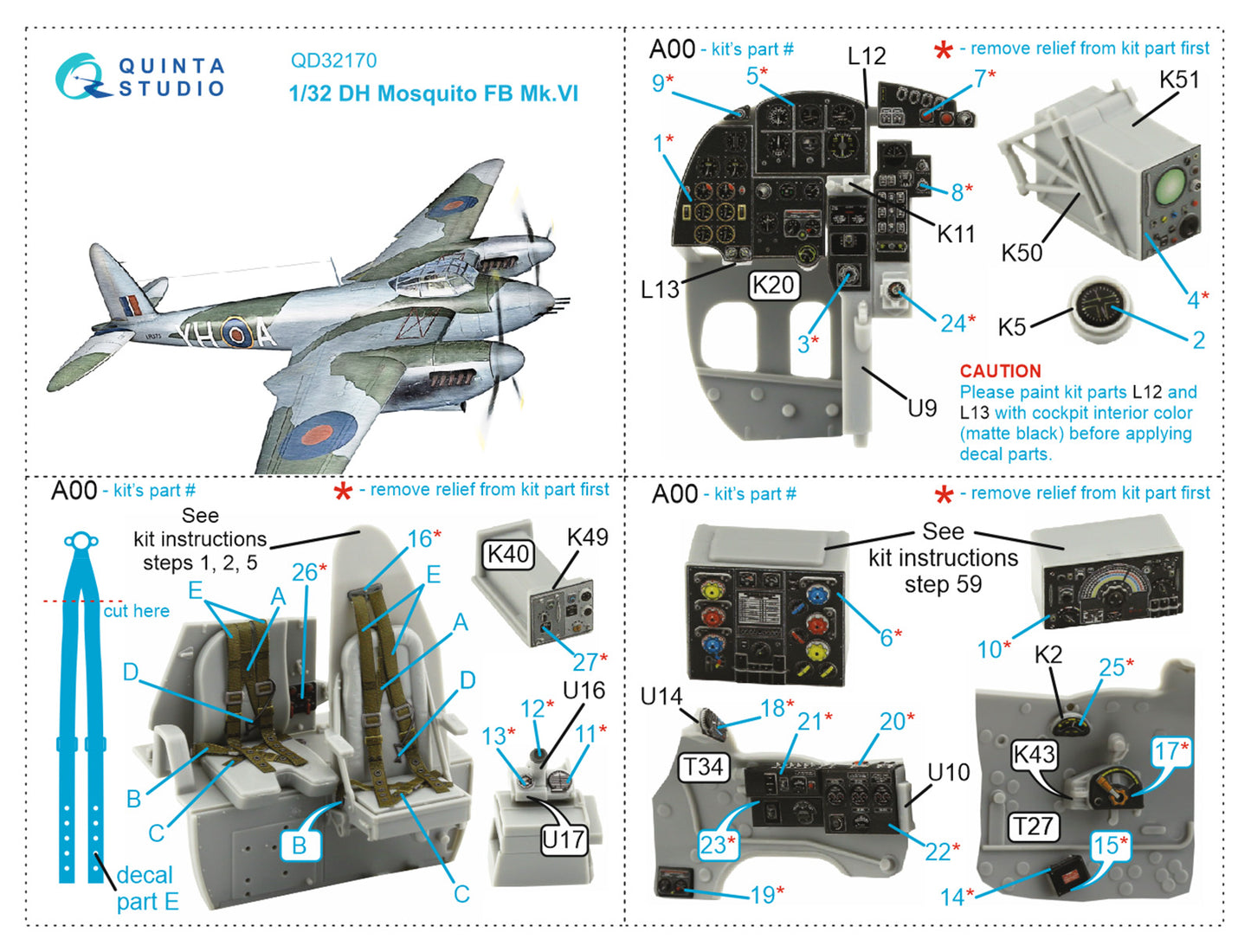 Quinta Studio QD32170 1:32 Mosquito Mk.VI 3D Interior Decal