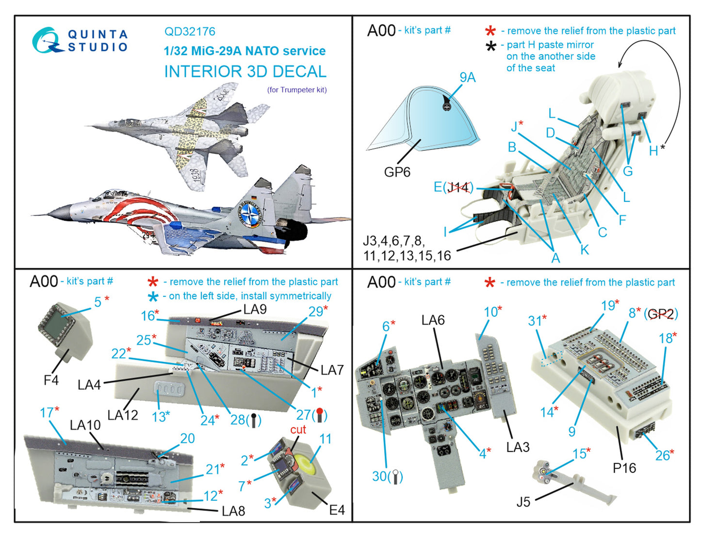 Quinta Studio QD32176 1:32 MiG-29A NATO 3D Interior Decal