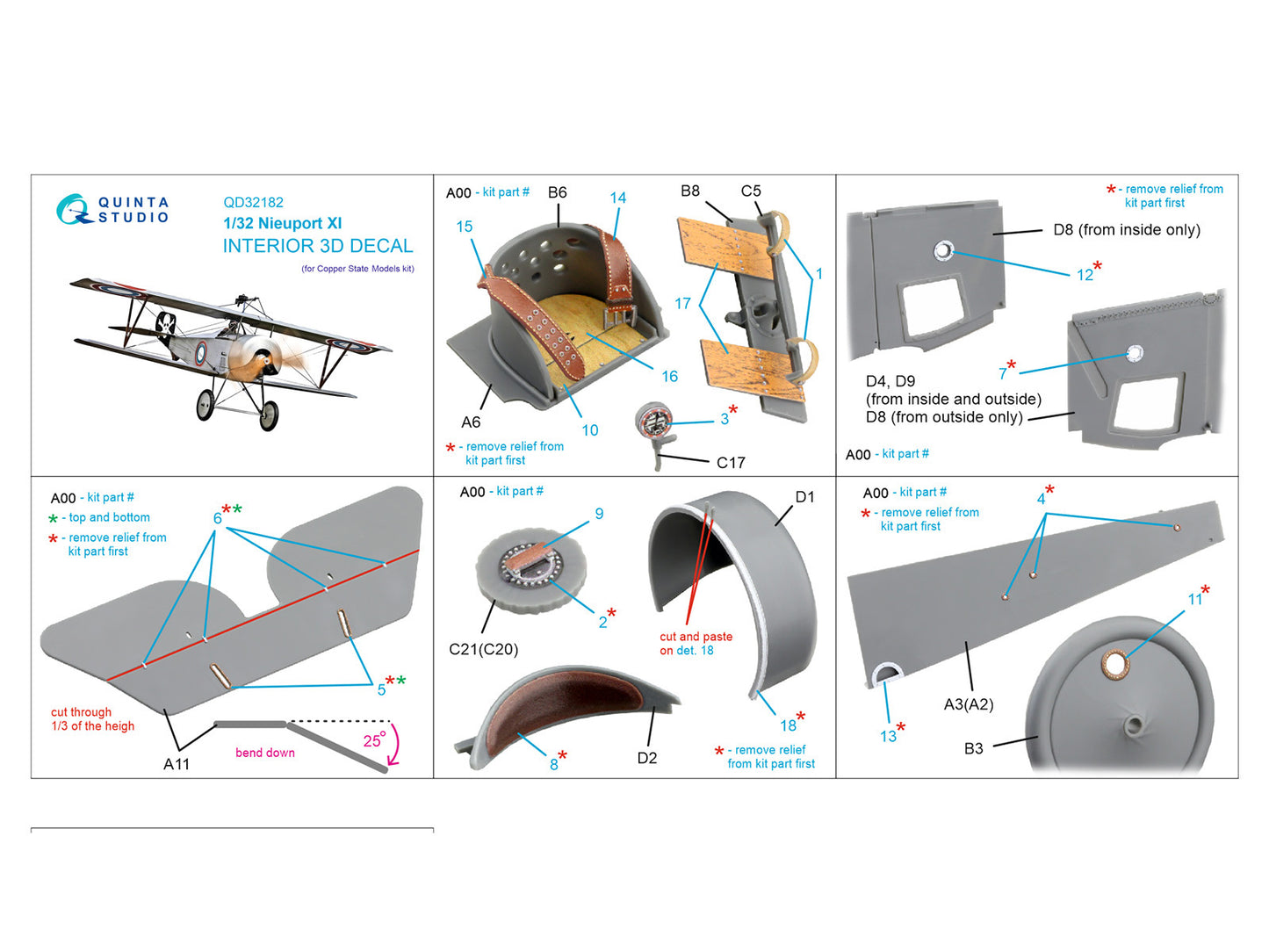 Quinta Studio QD32182 1:32 Nieuport XI 3D-Printed Interior decal