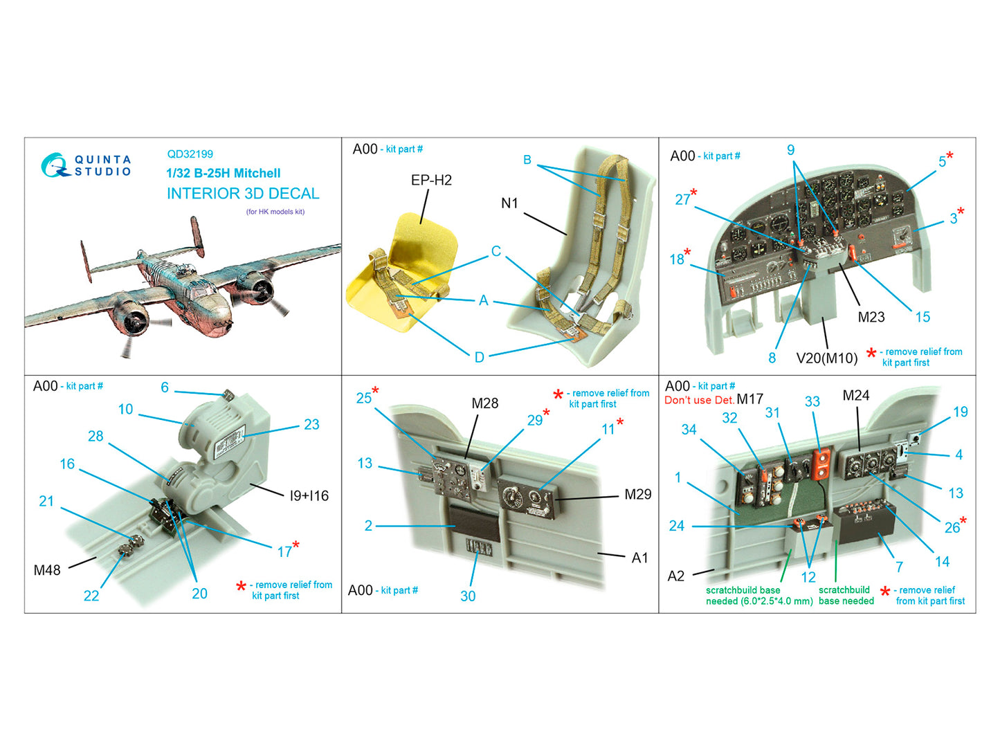 Quinta Studio QD32199 1:32 B-25H Mitchell 3D Interior Decal