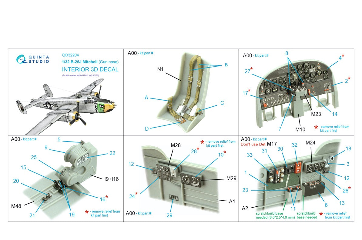Quinta Studio QD32204 1:32 B-25J Gun Nose 3D Interior Decal