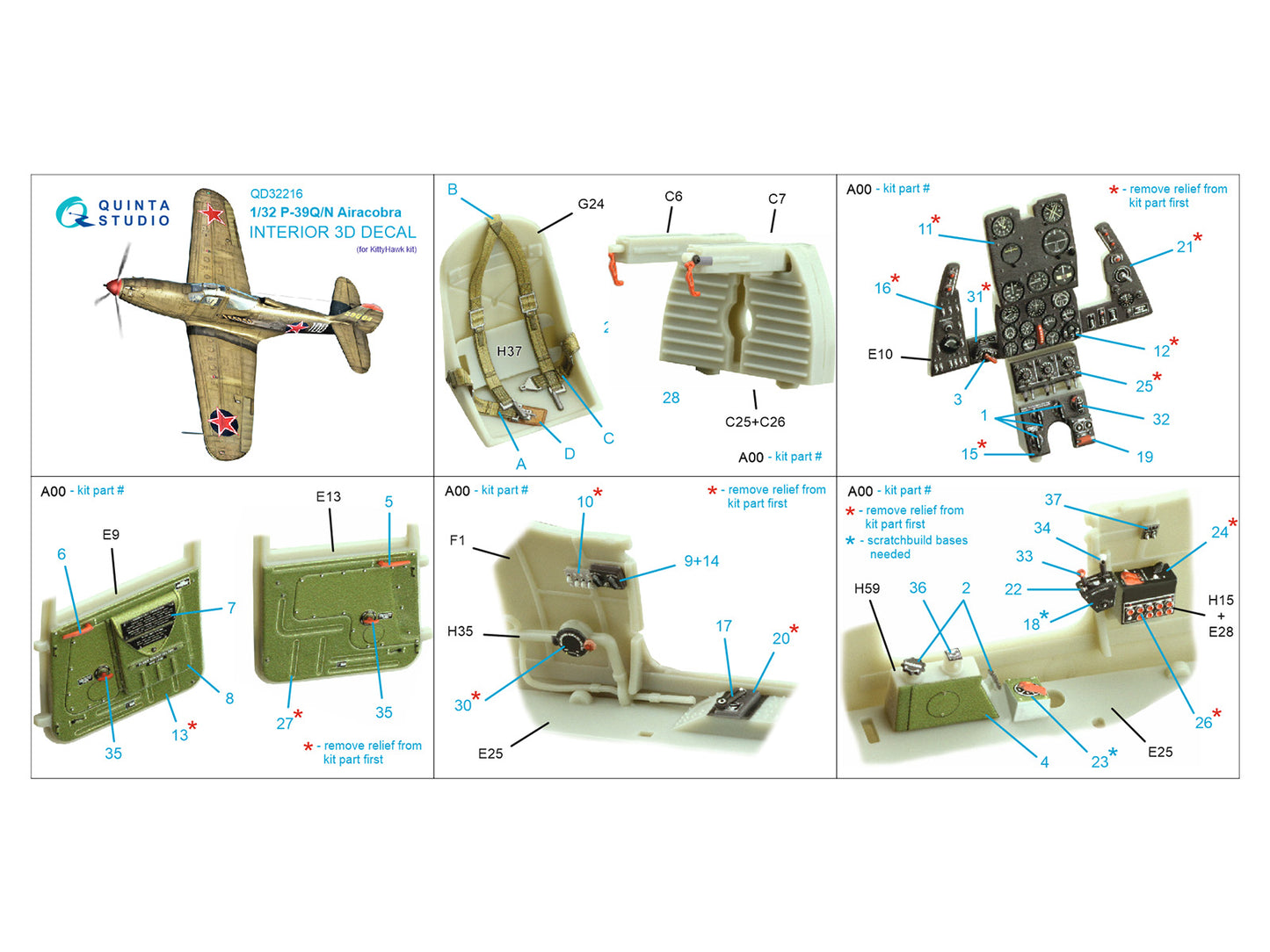 Quinta Studio QD32216 1:32 P-39Q/N Airacobra 3D Interior Decal