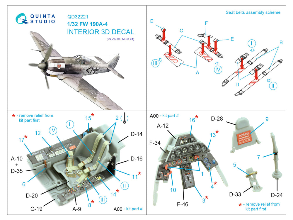 Quinta Studio QD32221 1:32 Fw-190A-4 3D Interior Decal