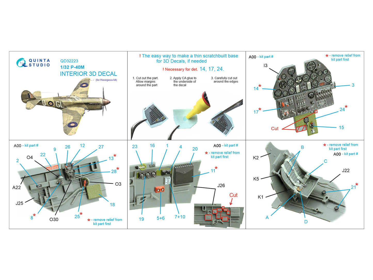 Quinta Studio QD32223 1:32 Curtiss P-40M 3D-Printed Interior Decals