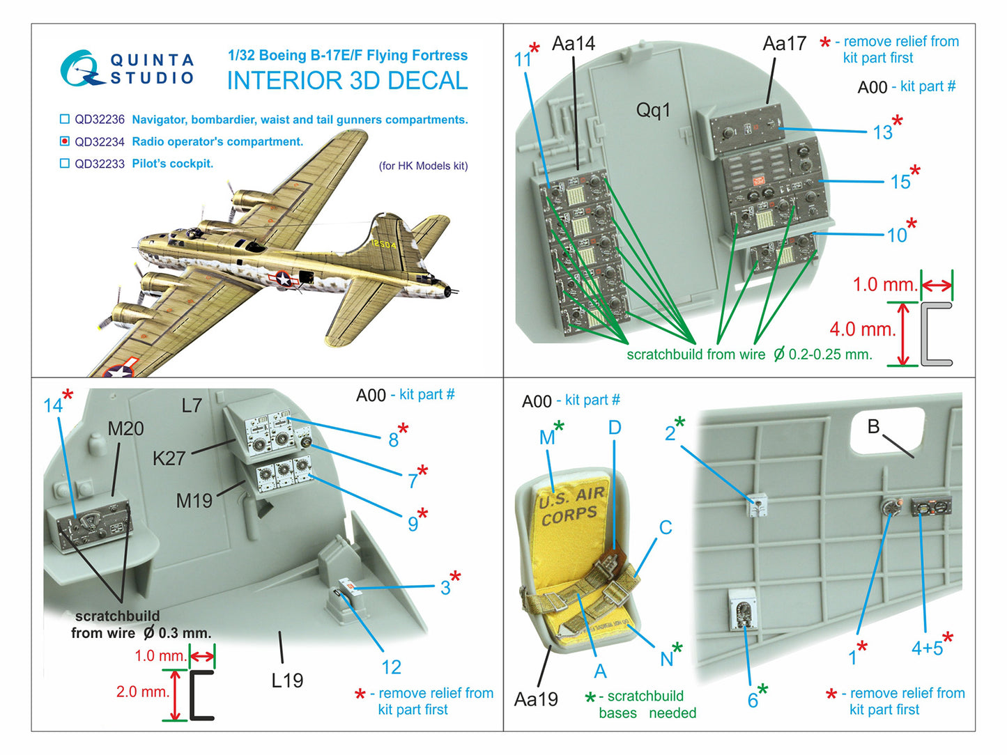 Quinta Studio QD32234 1:32 B-17E/F Radio Operator 3D Interior Decal