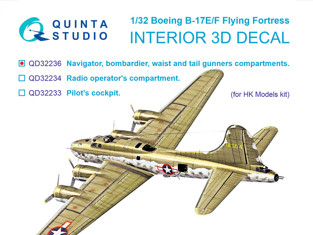 Quinta Studio QD32236 1:32 B-17E/F Fortress Rear Compartments 3D