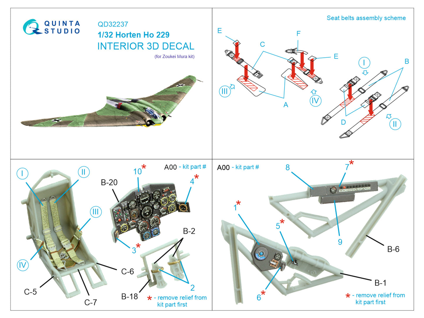 Quinta Studio QD32237 1:32 Horten Ho-229A 3D-Printed Interior Decals