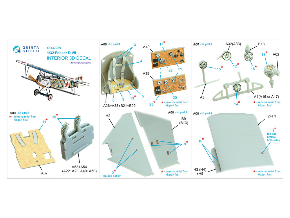Quinta Studio QD32239 1:32 Fokker D.VII 3D-Printed Interior decal