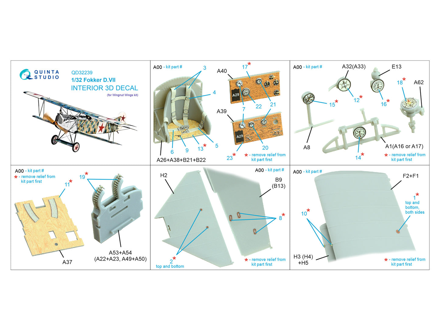 Quinta Studio QD32239 1:32 Fokker D.VII 3D-Printed Interior decal