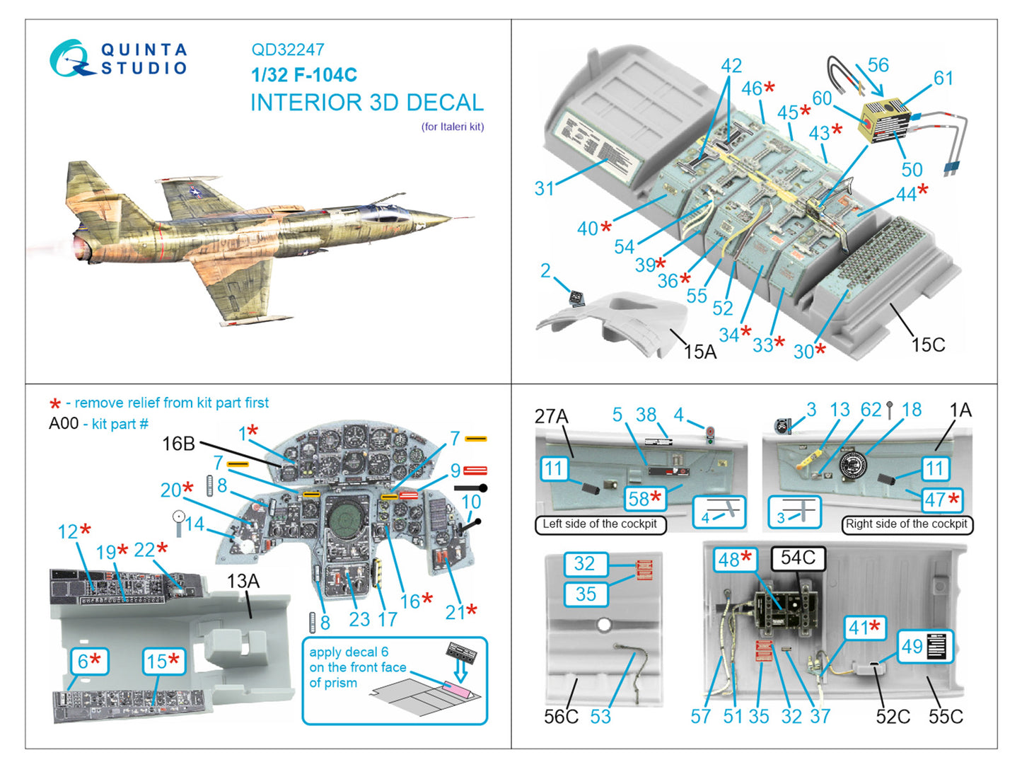 Quinta Studio QD32247 1:32 F-104C Starfighter 3D Interior Decal