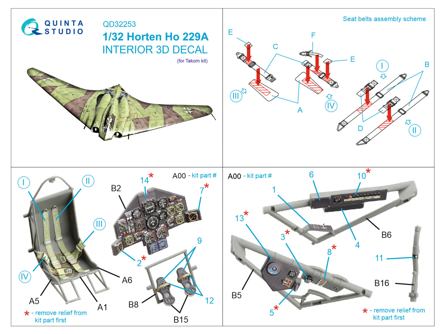 Quinta Studio QD32253 1:32 Horten Ho-229A 3D Interior Decal