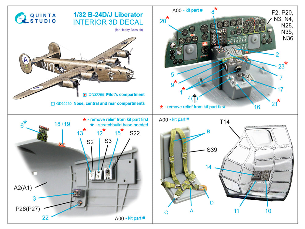 Quinta Studio QD32259 1:32 B-24D/J Pilot Compartment 3D Interior