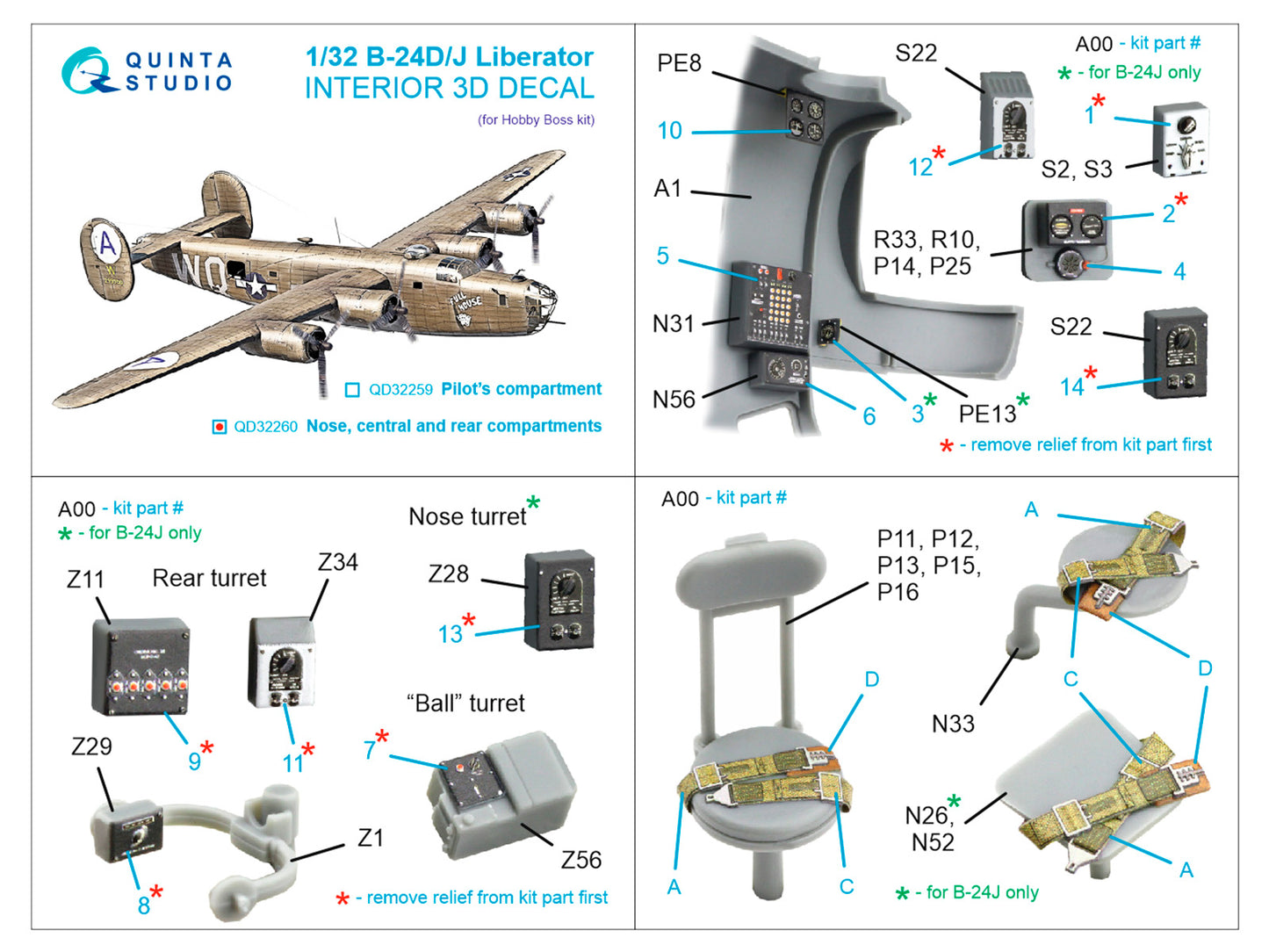 Quinta Studio QD32260 1:32 B-24D/J Central/Rear Compartments 3D