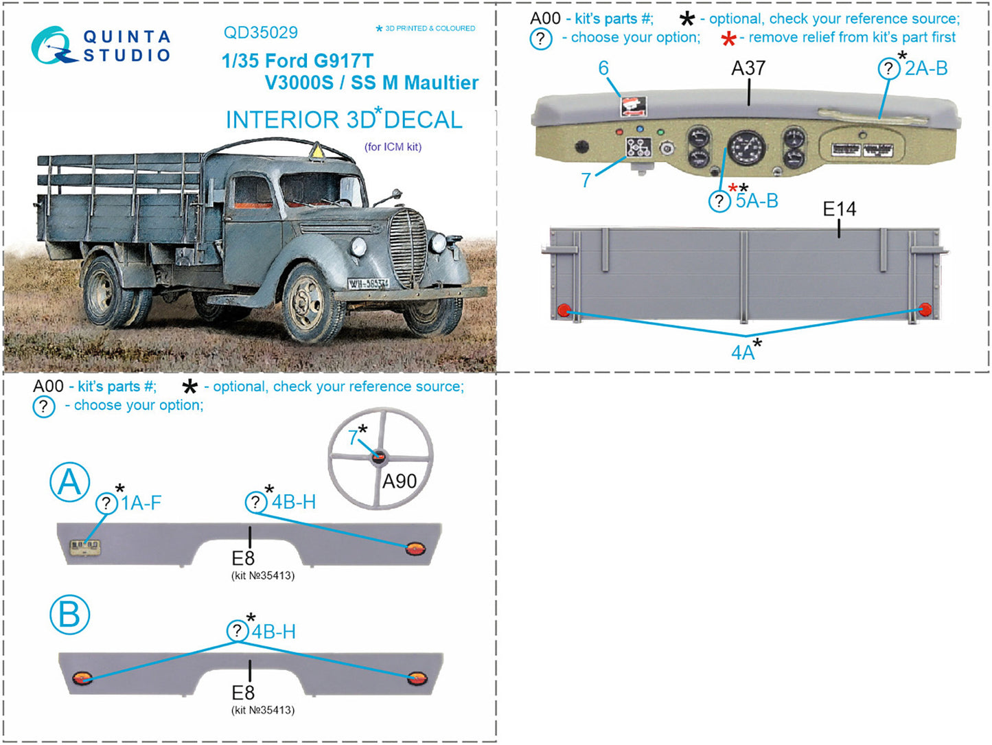 Quinta Studio QD35029 1:35 Ford G917T / v3000s 3D Interior Decal