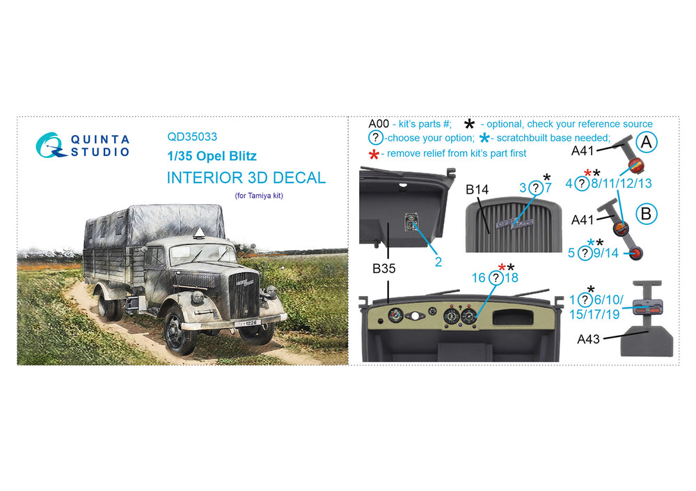 Quinta Studio QD35033 1:35 Opel Blitz 3D-Printed Interior Decals