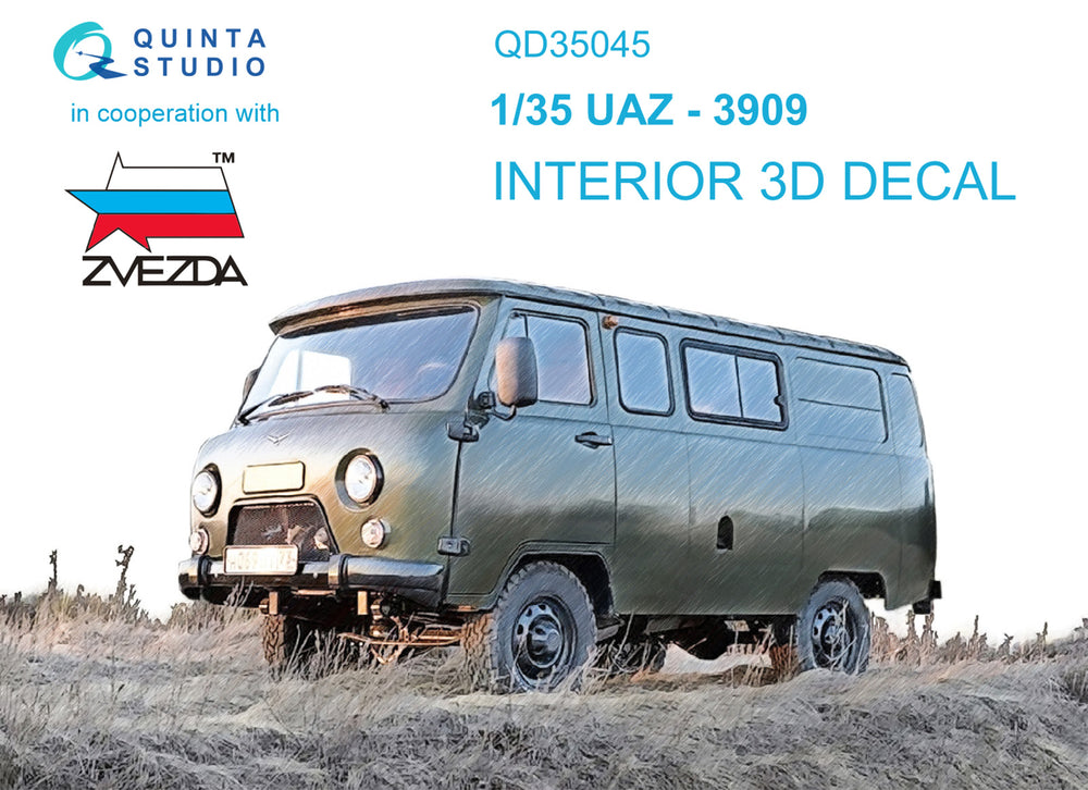 Quinta Studio QD35045 1:35 UAZ-3909 3D-Printed coloured Interior on decal paper