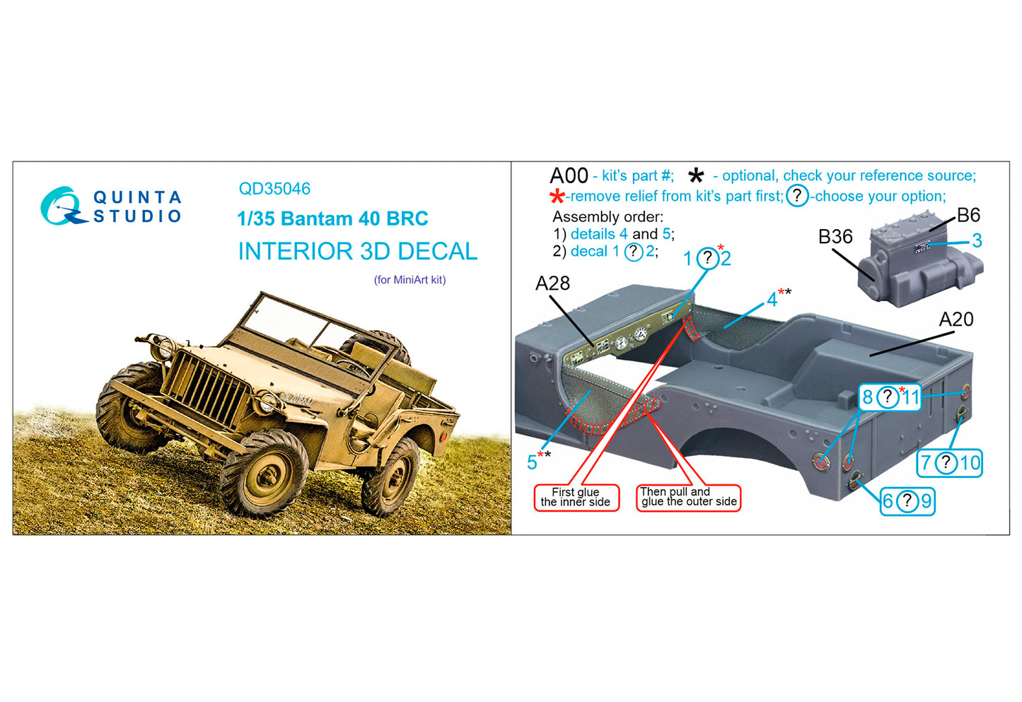 Quinta Studio QD35046 1:35 Bantam 40 BRC 3D-Printed Interior Decals