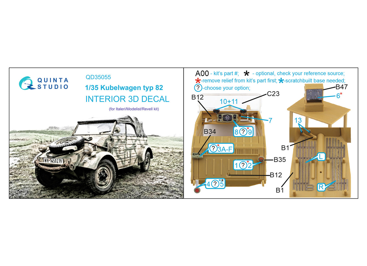 Quinta Studio QD35055 1:35 Kubelwagen Type 82 3D Interior Decal