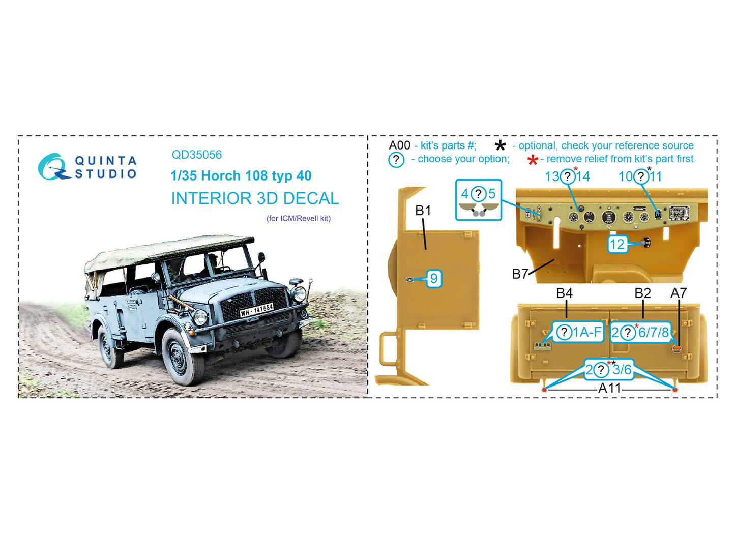 Quinta Studio QD35056 1:35 Horch 108 typ 40 3D Interior Decal