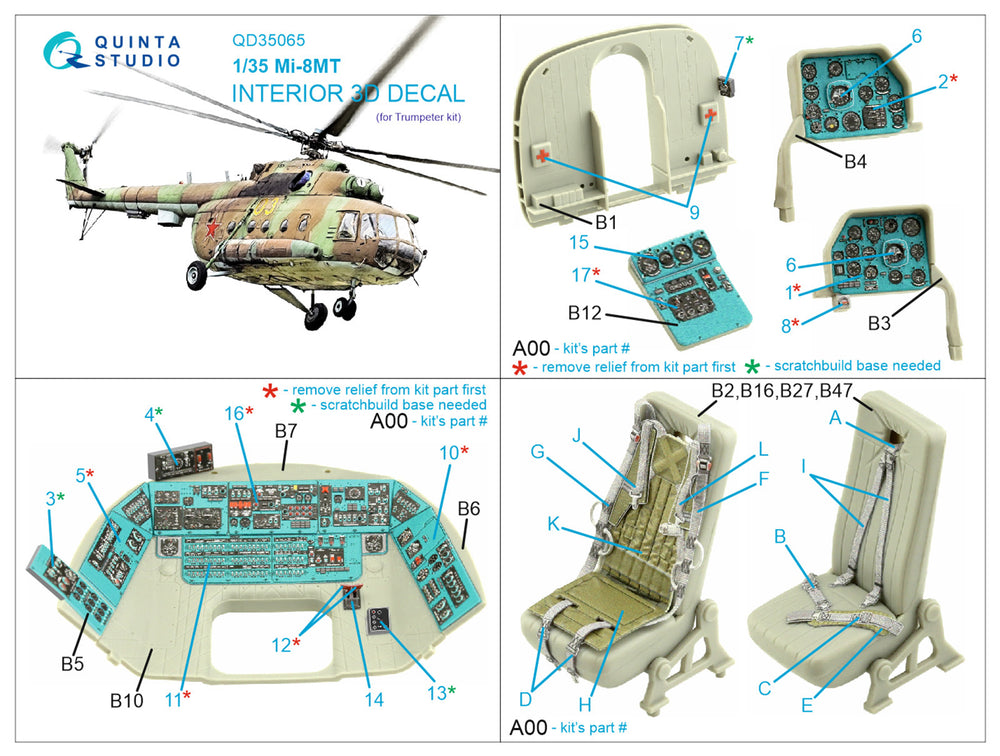 Quinta Studio QD35065 1:35 Mil Mi-8MT 3D-Printed Interior Decals
