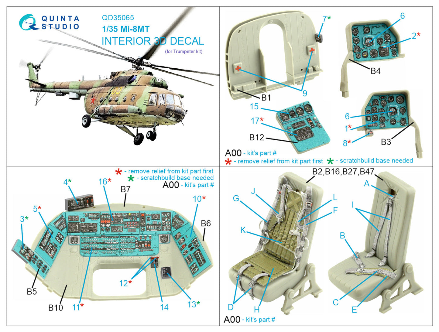 Quinta Studio QD35065 1:35 Mil Mi-8MT 3D-Printed Interior Decals