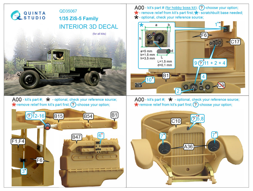 Quinta Studio QD35067 1:35 Soviet ZiS-5 3D-Printed Interior Decals