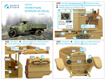 Quinta Studio QD35067 1:35 Soviet ZiS-5 3D-Printed Interior Decals