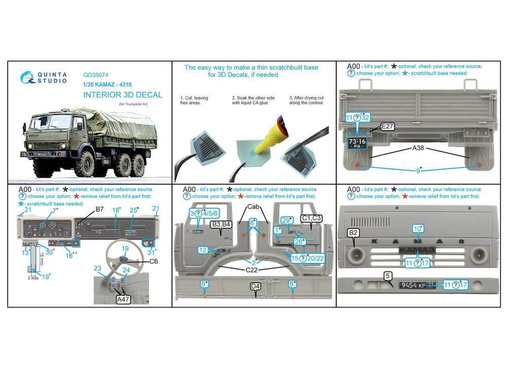 Quinta Studio QD35074 1:35 KAMAZ 4310 3D-Printed Interior Decals