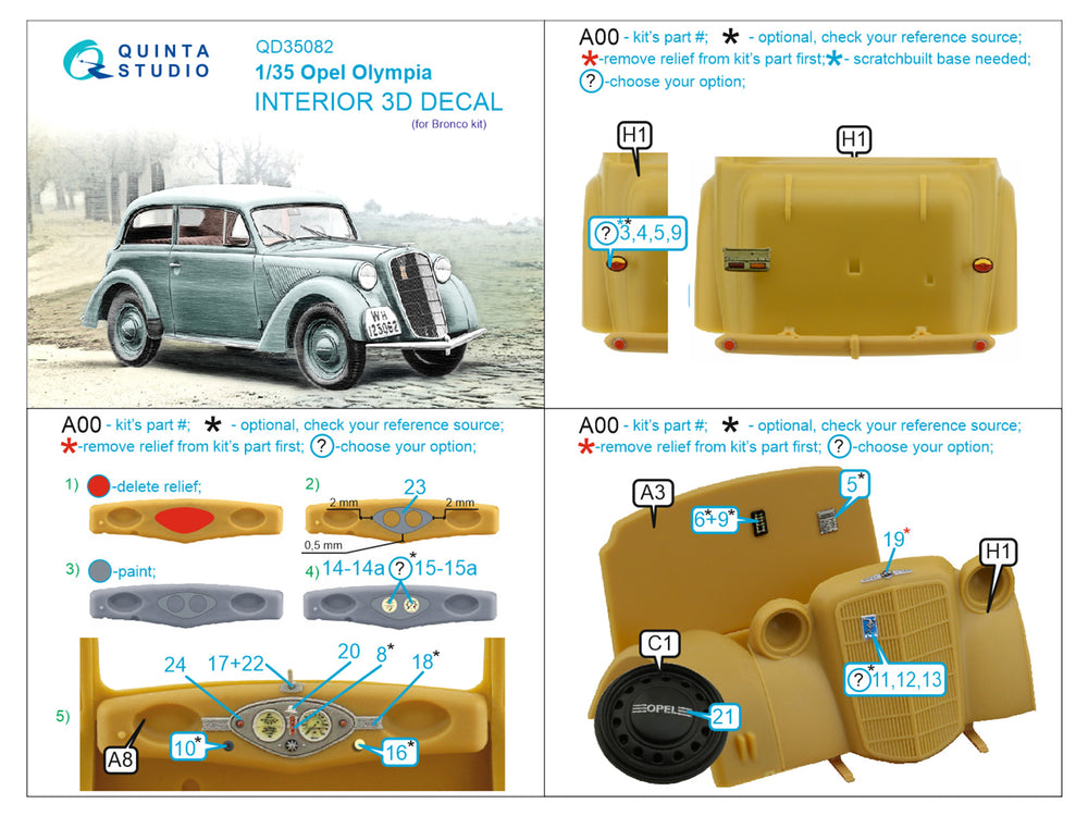 Quinta Studio QD35082 1:35 1937 Opel Olympia 3D Interior Decal