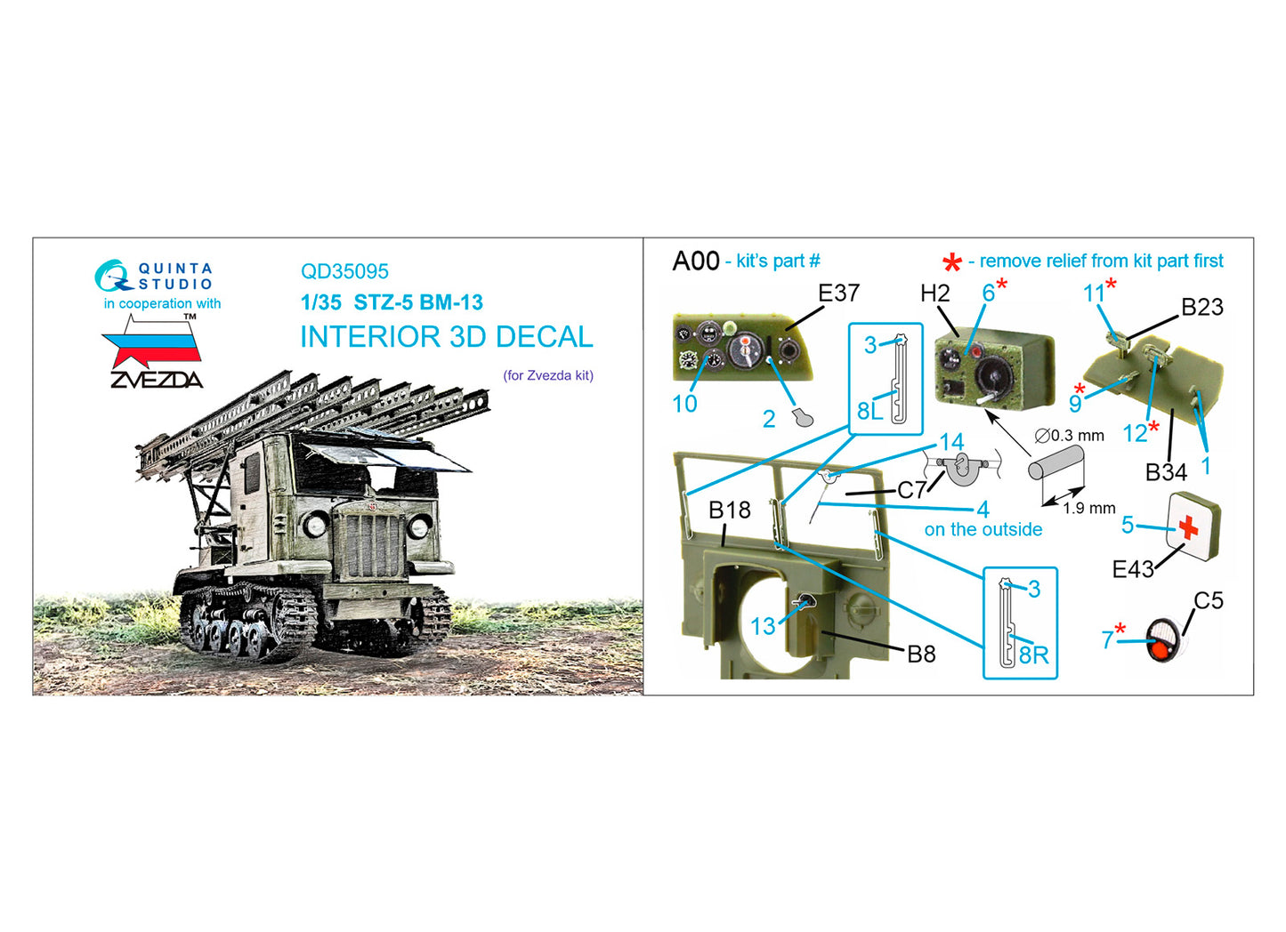 Quinta Studio QD35095 1:35 STZ-5 Katyusha 3D Interior Decal