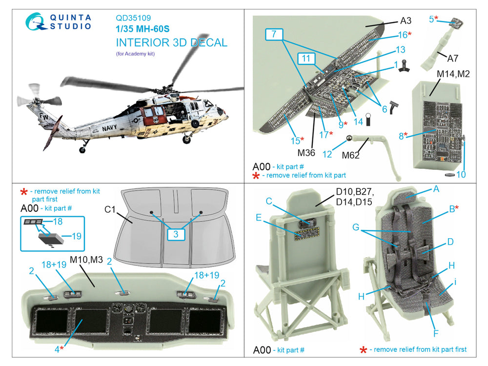 Quinta Studio QD35109 1:35 MH-60S Seahawk 3D Interior Decal