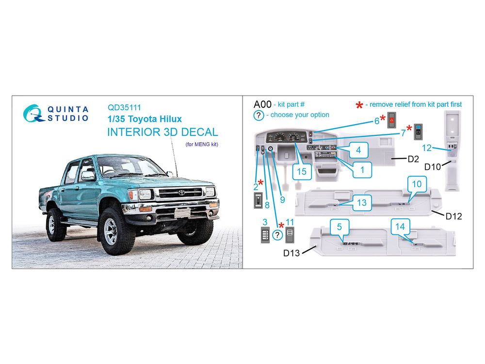 Quinta Studio QD35111 1:35 Toyota Hilux 3D-Printed Interior Decals