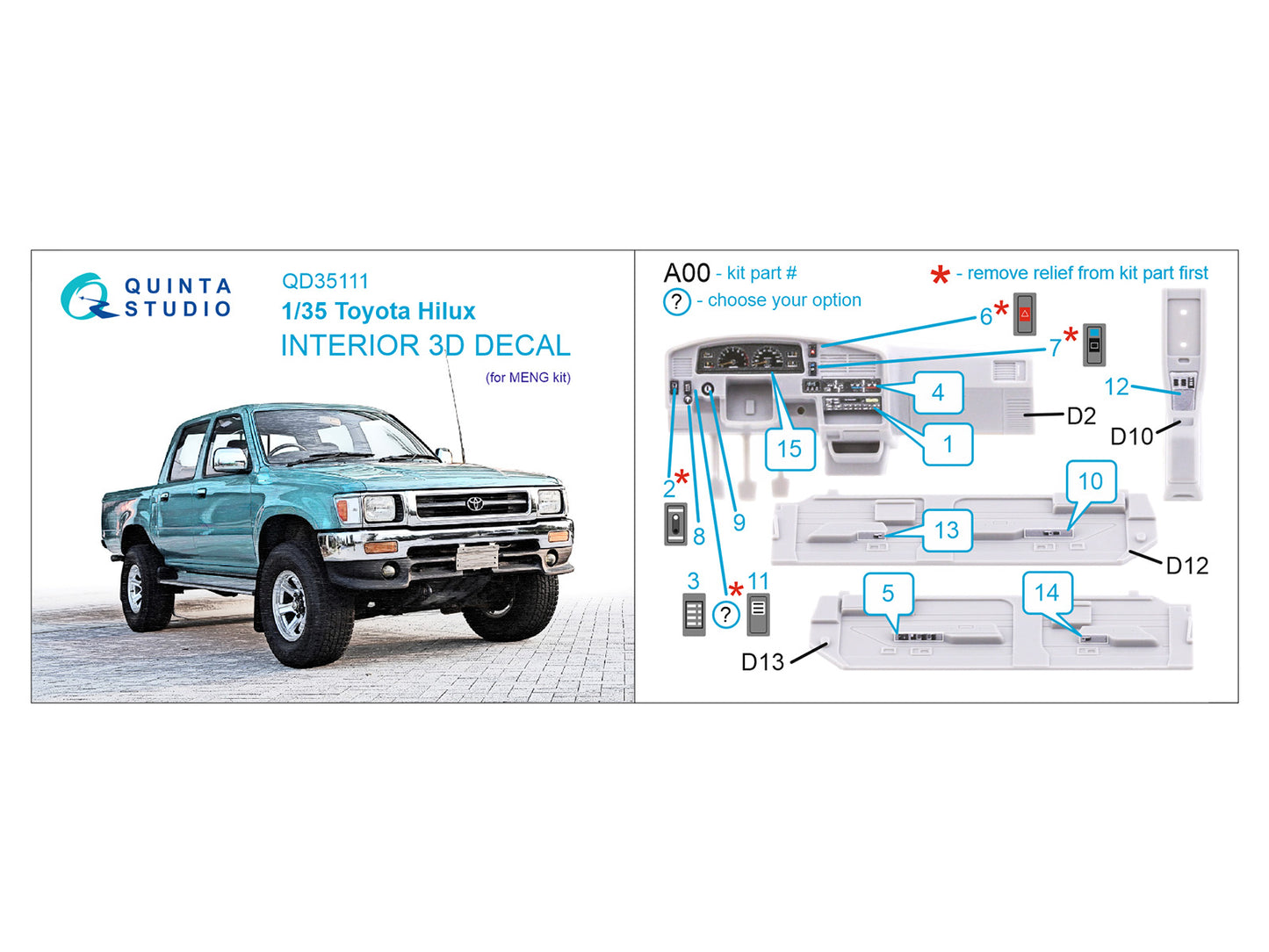 Quinta Studio QD35111 1:35 Toyota Hilux 3D-Printed Interior Decals