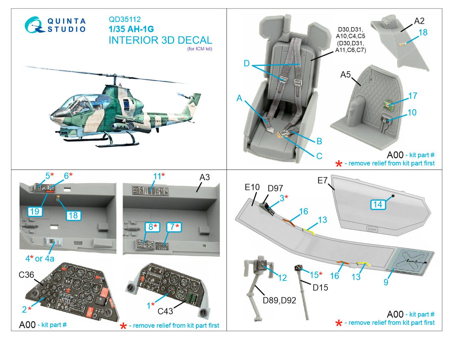 Quinta Studio QD35112 1:35 AH-1G Cobra 3D Interior Decal