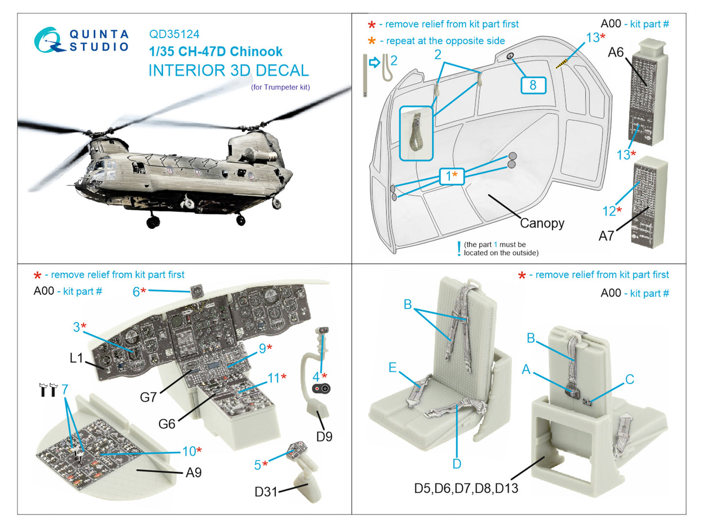 Quinta Studio QD35124 1:35 Boeing CH-47D 3D-Printed Interior Decals