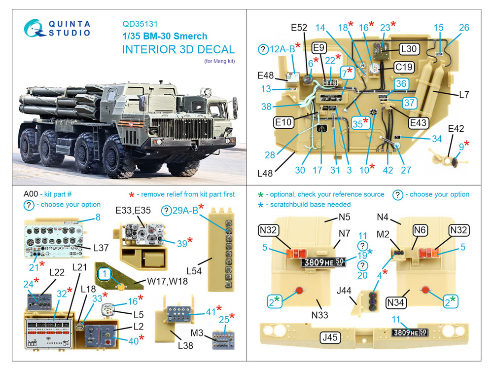 Quinta Studio QD35131 1:35 BM-30 Smerch 3D-Printed Interior decal