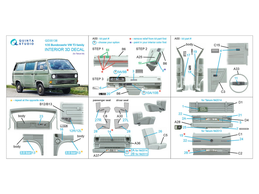 Quinta Studio QD35138 1:35 VW T3 Transporter Bundeswehr 3D Interior