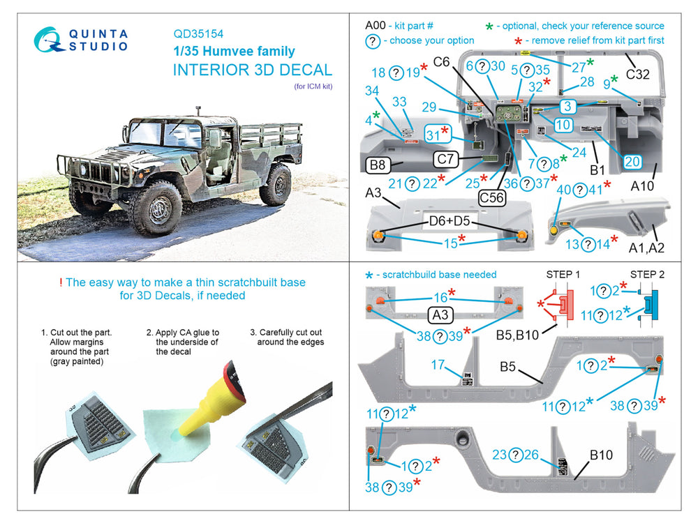 Quinta Studio QD35154 1:35 Humvee Family 3D Interior Decal