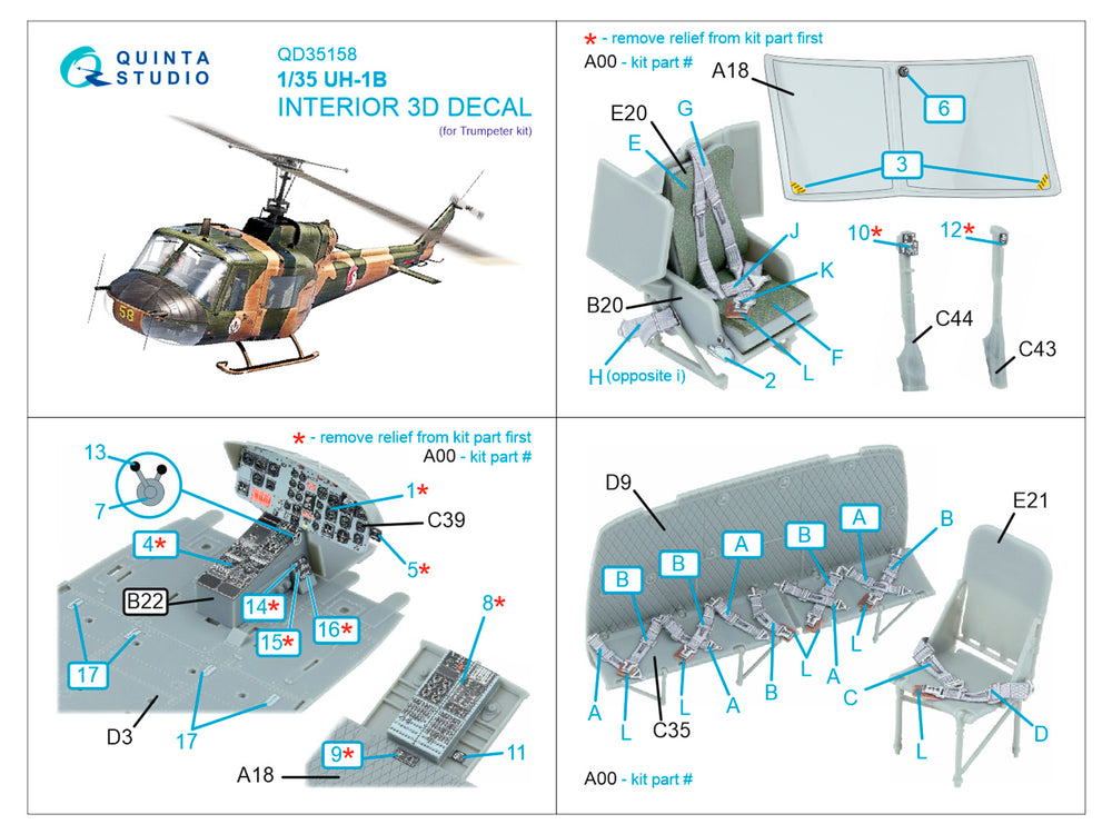 Quinta Studio QD35158 1:35 Bell UH-1B 3D-Printed Interior decal