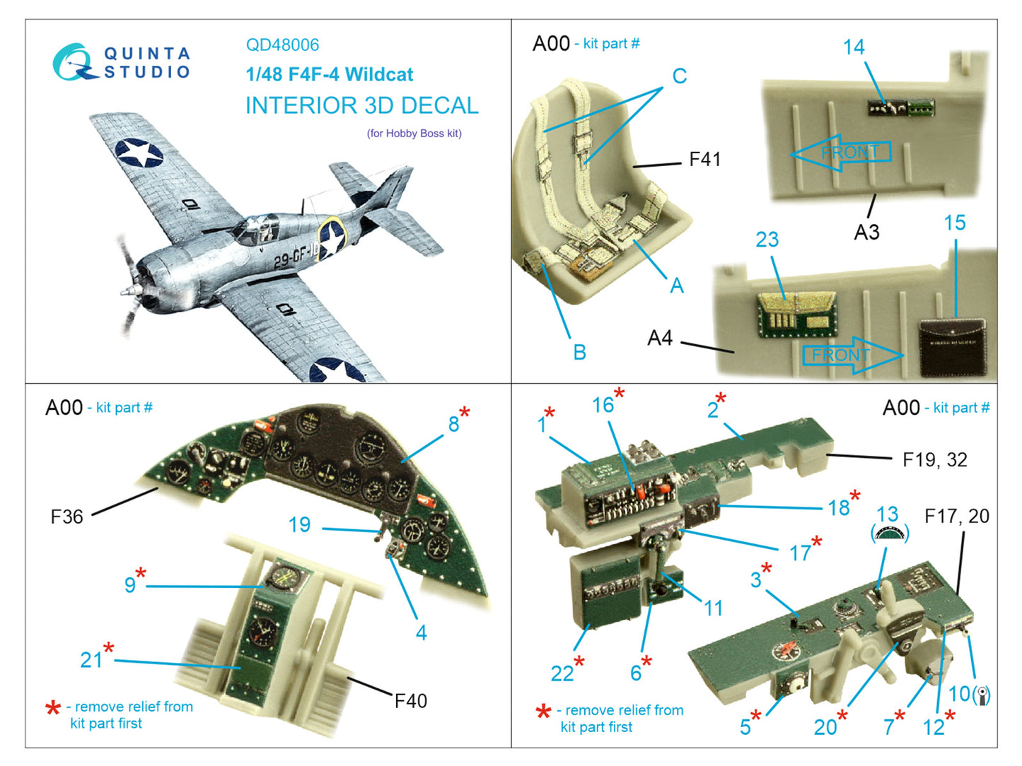 Quinta Studio QD48006 1:48 F4F-4 Wildcat 3D Interior Decal