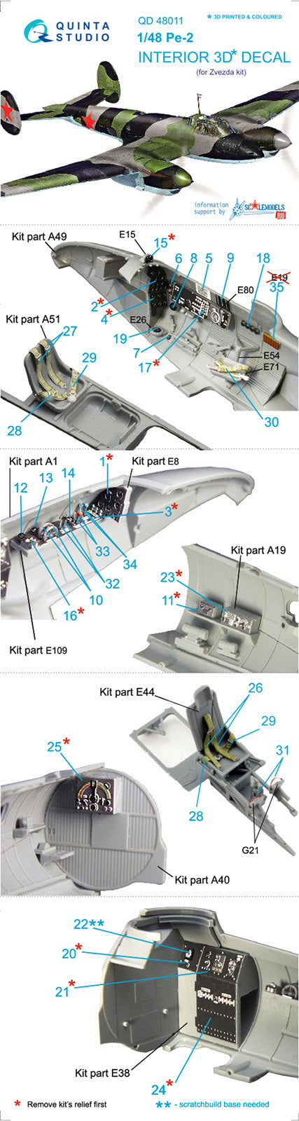 Quinta Studio QD48011 1:48 Petlyakov Pe-2 3D-Printed Interior Decals